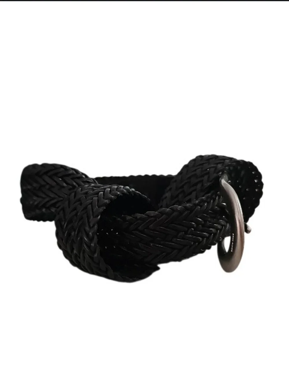 Dockers Braided Leather Belt Women M Black Woven Full Grain Brass Buckle